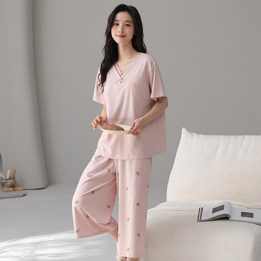 【初夏焕新】自然醒沁柔女士家居服（带胸垫）莱赛尔棉短七分裤睡衣QH 商品图2