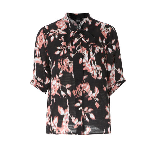 EITIE爱特爱复古飘带V领气质优雅印花中袖衬衫春季新款8109804 商品图10