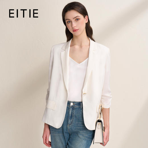 EITIE爱特爱夏新款气质干练通勤抽褶七分袖修身西装外套7803510 商品图0