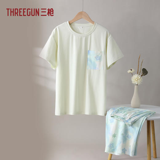 Threegun三枪 冰泉棉圆领短袖中裤女家居套-T80155D02 商品图10