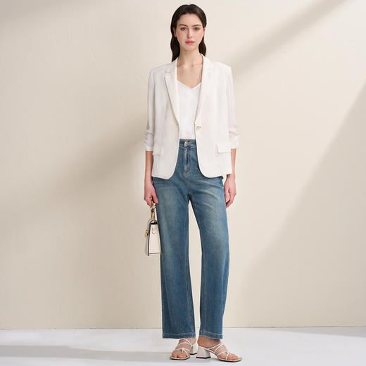 EITIE爱特爱夏新款气质干练通勤抽褶七分袖修身西装外套7803510 商品图2