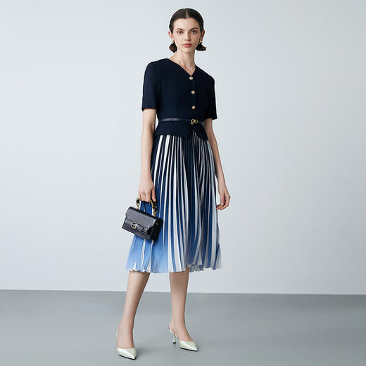 EITIE爱特爱夏新款时尚通勤假两件收腰百褶拼接渐变西装连衣裙7707429 商品图3