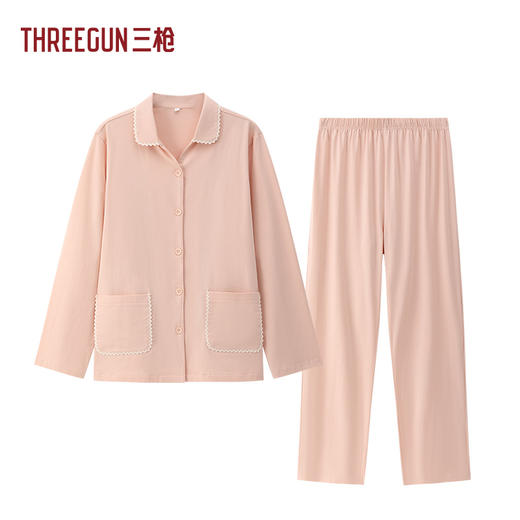 Threegun三枪 冰泉棉翻领开襟长袖长裤女家居套-T80145D02 商品图1