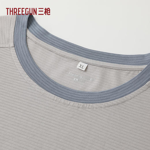 Threegun三枪 莱赛尔隐条圆领短袖短裤男家居套-T80141D01 商品图9