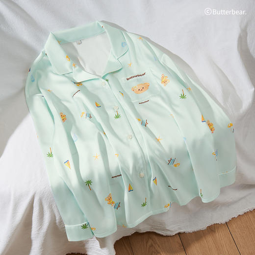 奶糖派黄油小熊联名夏季睡衣女士短袖珍珠缎清凉家居服套装度假熊 商品图0