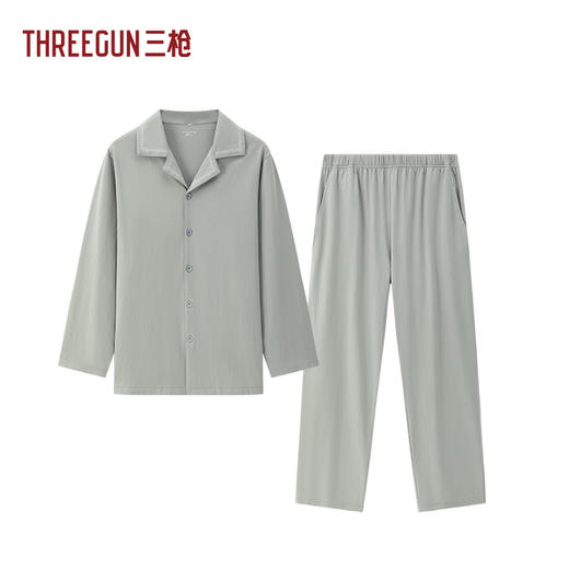 Threegun三枪 冰泉棉翻领开襟长袖长裤男家居套-T80133D02 商品图0