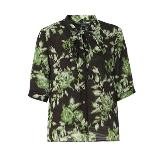 EITIE爱特爱复古飘带V领气质优雅印花中袖衬衫春季新款8109804 商品图11