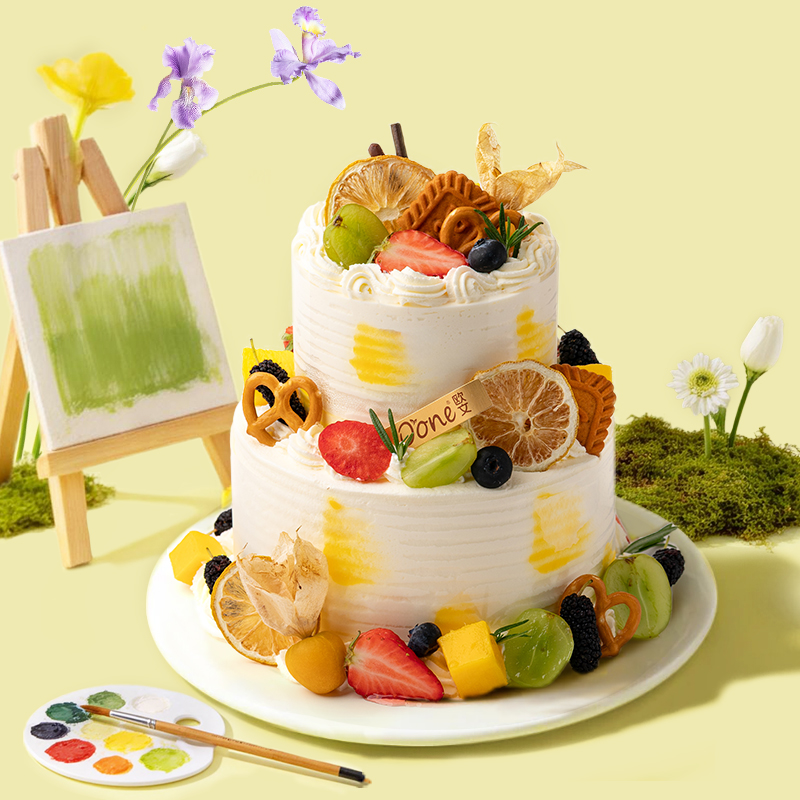 油画鲜果双层蛋糕