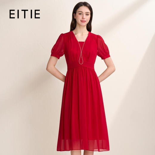 EITIE爱特爱法式优雅收腰飘逸轻薄显瘦连衣裙夏新款8207928 商品图0