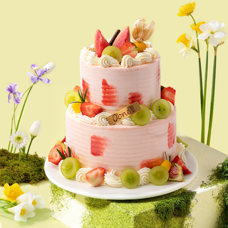 春日粉色双层蛋糕