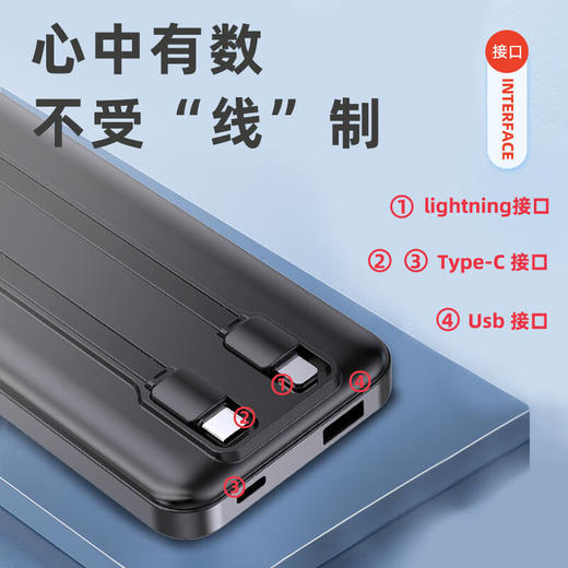 纽曼 10000毫安大容量三合一超薄小巧便携自带线超级快充移动电源 KC10 商品图2