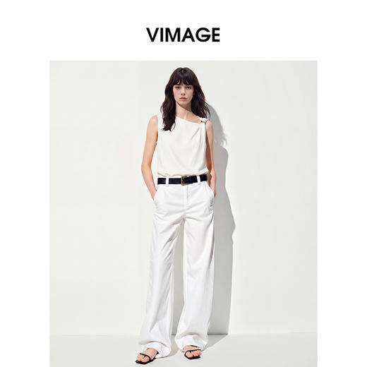 VIMAGE纬漫纪2026夏季新款斜肩设计感修身显瘦无袖T恤V2502106 商品图0