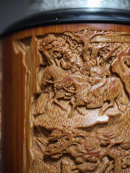 捷报图°锡胆竹雕茶叶罐 商品图7