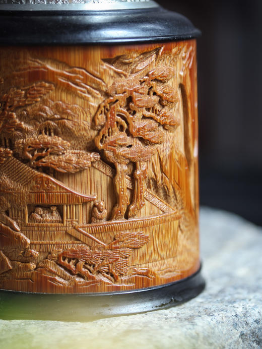 秋声赋°锡胆竹雕茶叶罐 商品图5