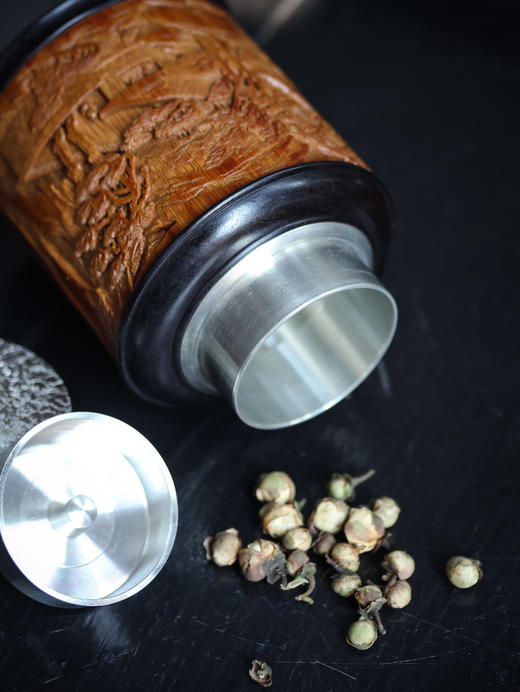 秋声赋°锡胆竹雕茶叶罐 商品图3