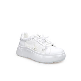 豪麟名鞋迪嘉女鞋时尚休闲鞋牛皮革+织物DJJGA61WX019白色