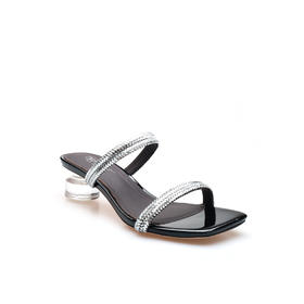 豪麟名鞋迪嘉女鞋凉拖织物+牛移膜革DJYYA61WL004黑色