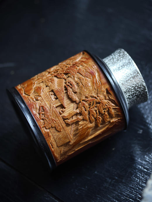 秋声赋°锡胆竹雕茶叶罐 商品图2