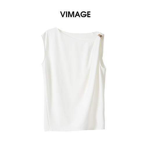 VIMAGE纬漫纪2026夏季新款斜肩设计感修身显瘦无袖T恤V2502106 商品图5