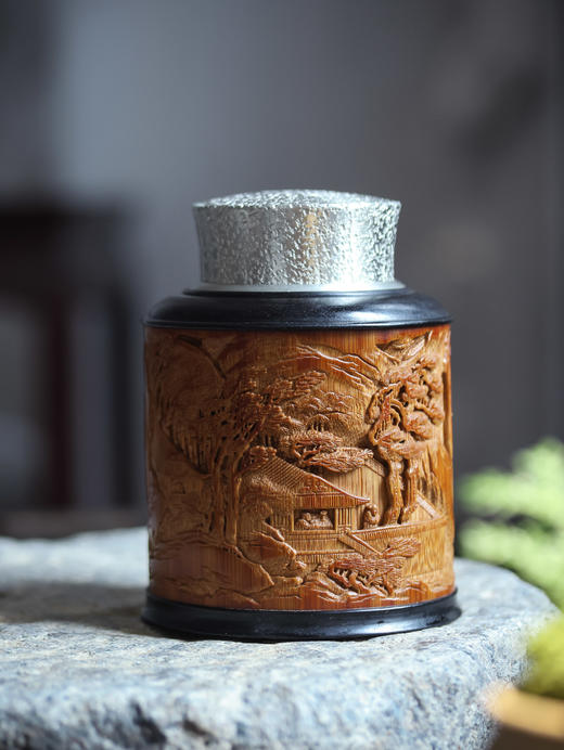 秋声赋°锡胆竹雕茶叶罐 商品图1