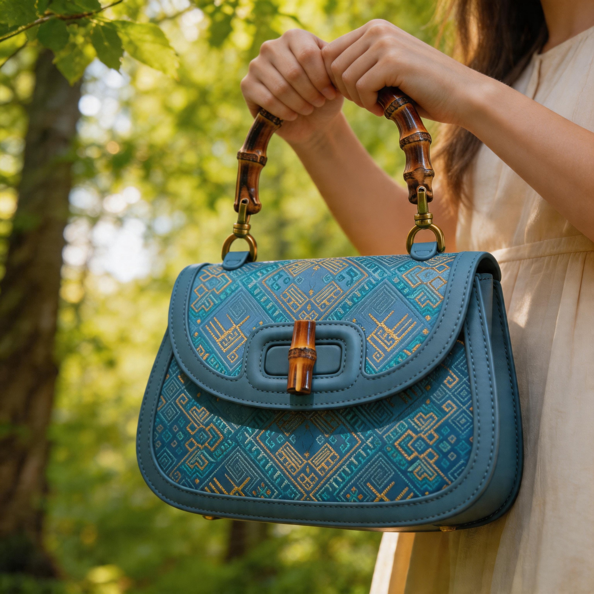 壮锦蓝色风蝶纹旗袍包