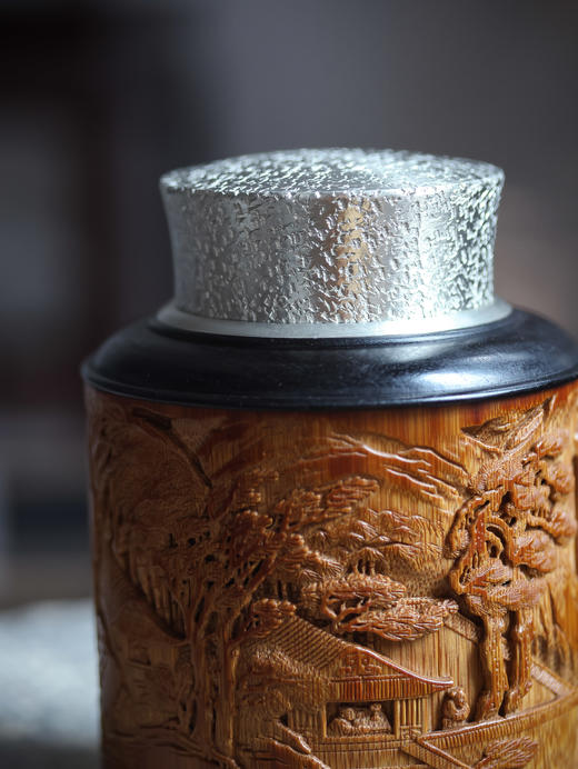 秋声赋°锡胆竹雕茶叶罐 商品图6