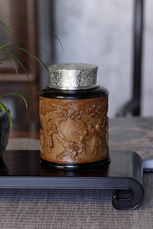 迎春图*锡胆竹雕茶叶罐 商品图1
