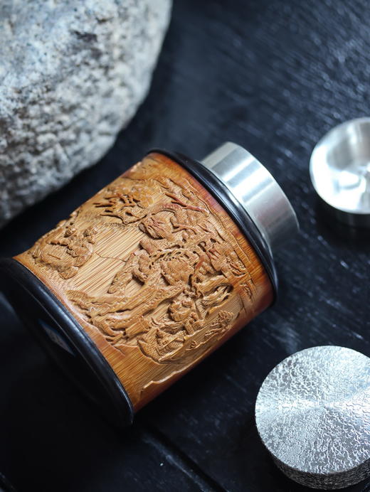 捷报图°锡胆竹雕茶叶罐 商品图5