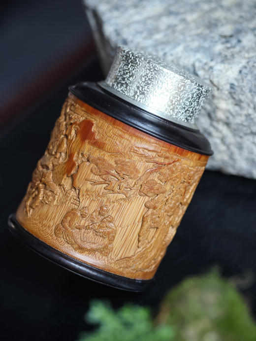 捷报图°锡胆竹雕茶叶罐 商品图2