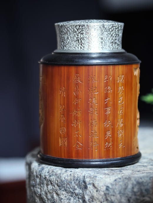 捷报图°锡胆竹雕茶叶罐 商品图8