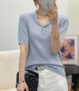 FS竹纤维女士时尚小翻领麻花编针织半袖623 商品缩略图1