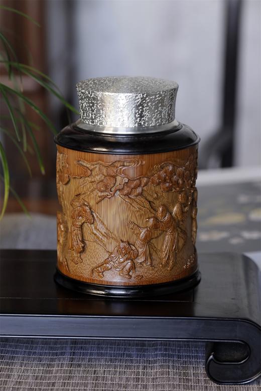 迎春图*锡胆竹雕茶叶罐 商品图0