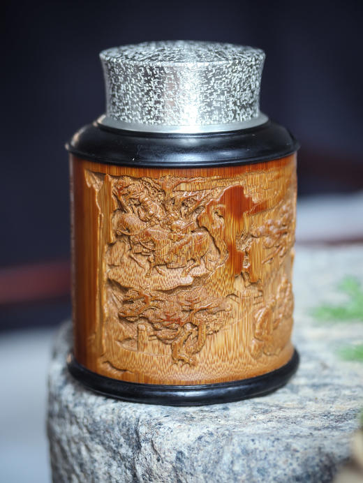 捷报图°锡胆竹雕茶叶罐 商品图4