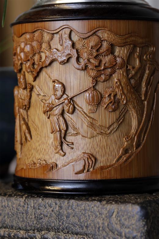 迎春图*锡胆竹雕茶叶罐 商品图11