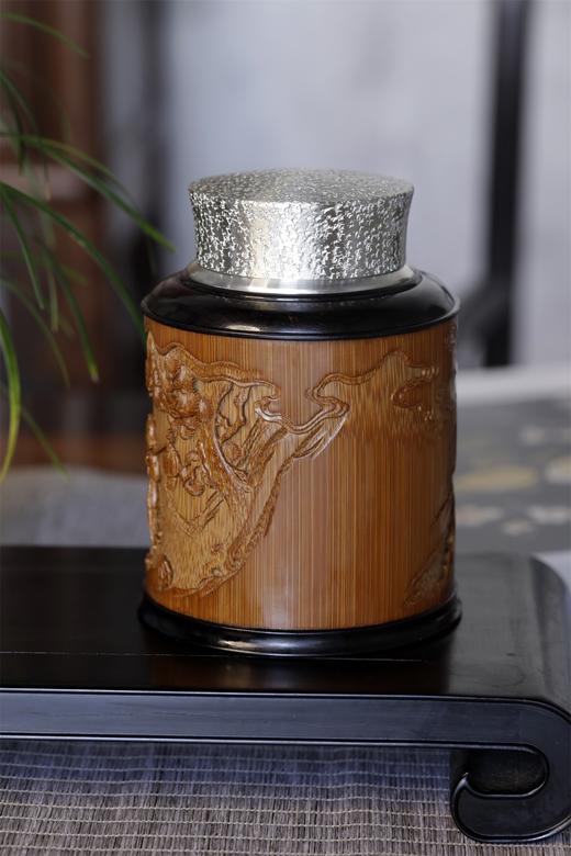 迎春图*锡胆竹雕茶叶罐 商品图5
