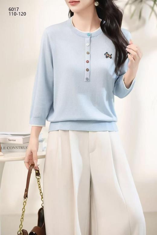 FS竹纤维女士时尚绣小马圆领七分袖针织衫6019 商品图0