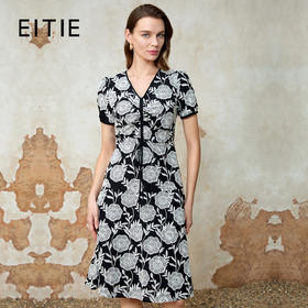 EITIE爱特爱气质V领收腰显瘦浪漫印花连衣裙夏季新款8207954