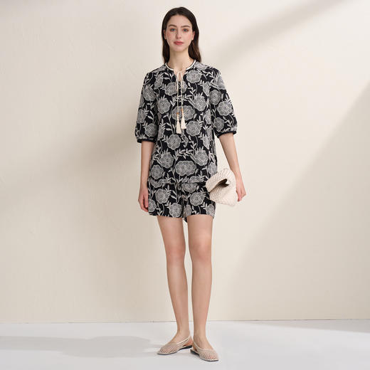 EITIE爱特爱直筒阔腿宽松印花休闲显瘦短裤夏季新款8205906 商品图3