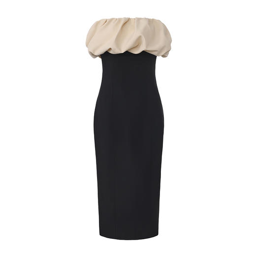 【白桃香槟】立体云朵环绕设计修身抹胸连衣裙 商品图0