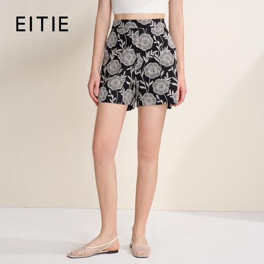 EITIE爱特爱直筒阔腿宽松印花休闲显瘦短裤夏季新款8205906 商品图0