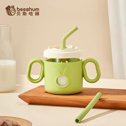 beeshum儿童牛奶刻度杯微波炉可加热专用玻璃喝水宝宝吸管米糊杯 商品图4