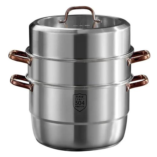 炊大皇（COOKER KING）蒸锅三层304不锈钢大号蒸笼加厚复合底燃气灶电磁炉通用 玫瑰金复底三层蒸锅 26cm 商品图4