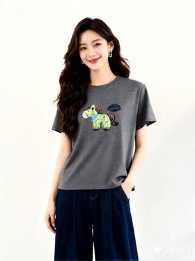 LS竹纤维女士时尚趣味小马印花半袖3662