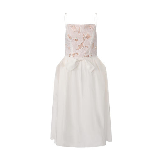 【白色梦屿】镂空蕾丝设计立体捏褶裙摆吊带连衣裙 商品图0