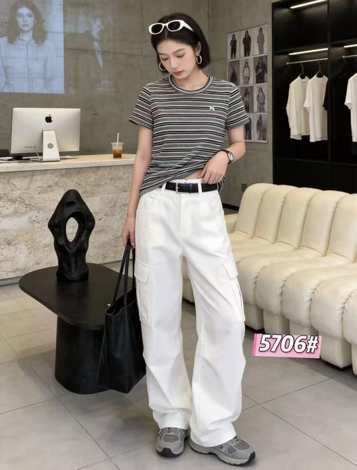 LS竹纤维女士时尚条纹半袖5706 商品图0