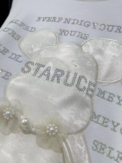 大版【自营】工艺/重工！彩钻➕提花盘扣小熊！潮牌复古宽松设计感中长短袖T恤-喜出 商品图4