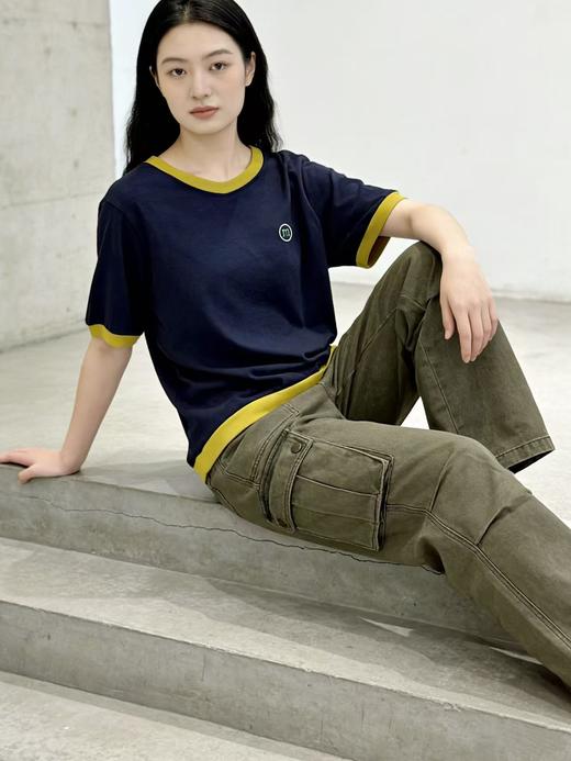 重工/工艺T【自营】撞色领➕m刺绣字母！韩系90棉短袖T恤夏季-喜出 商品图3