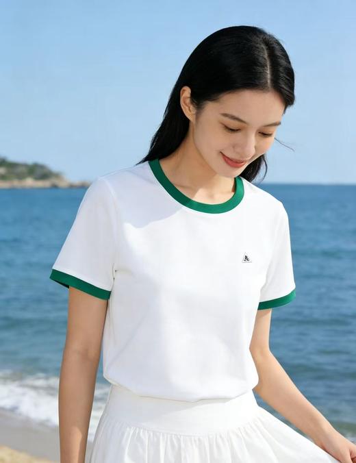 任选2件39.9元！超高性价比【自营】三角标绿撞色领！4006精梳棉95%圆领短袖T恤上衣-喜出 商品图1