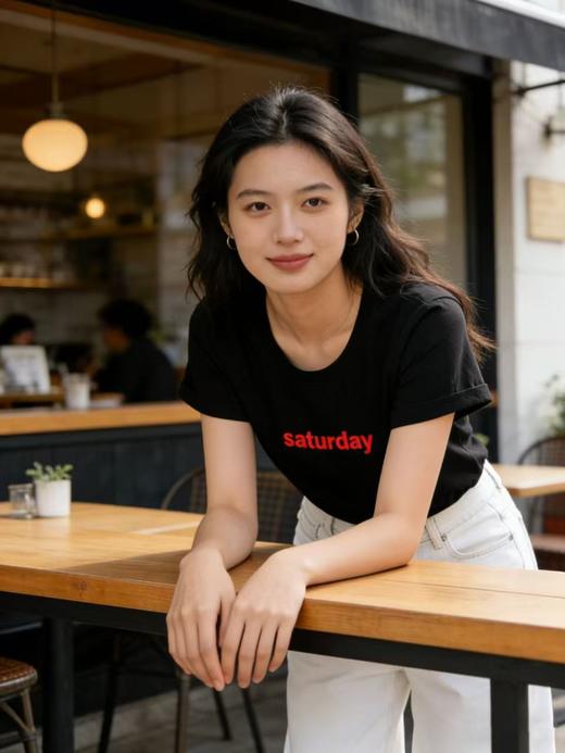 任选2件39.9元！超高性价比【自营】Saturday黑红字母印花！7688精梳棉95%圆领短袖T恤上衣-喜出 商品图1