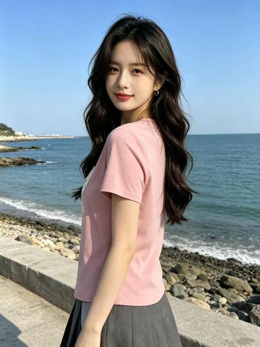 重工/工艺T【自营】柳钉钻➕立体花朵蝴蝶！0231韩系设计感95棉T恤夏季-喜出 商品图3